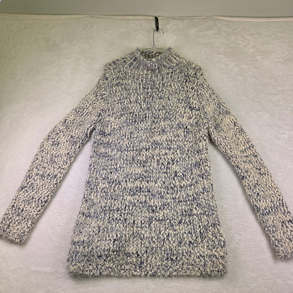 Chelsea & Theodore XL Marled Blue Cream Eyelash Knit Mock Neck Sweater